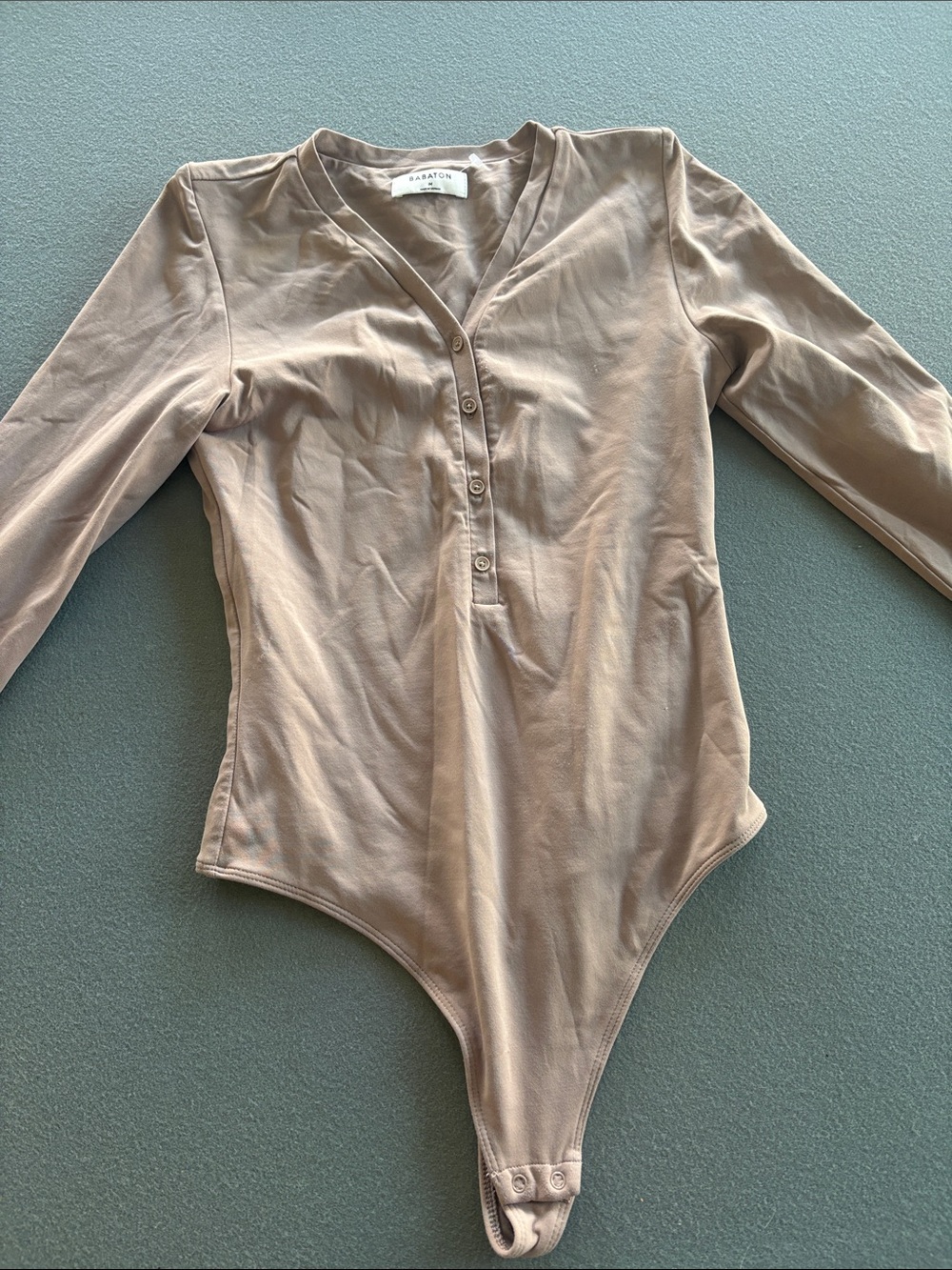 Aritzia Long Sleeve Henley Bodysuit in Taupe